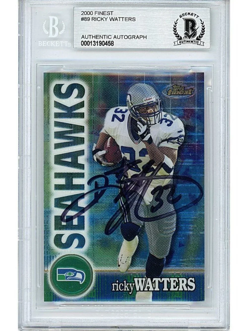 Ricky Watters Seahawks Signed '00 Topps Finest Football Card Beckett Autographed